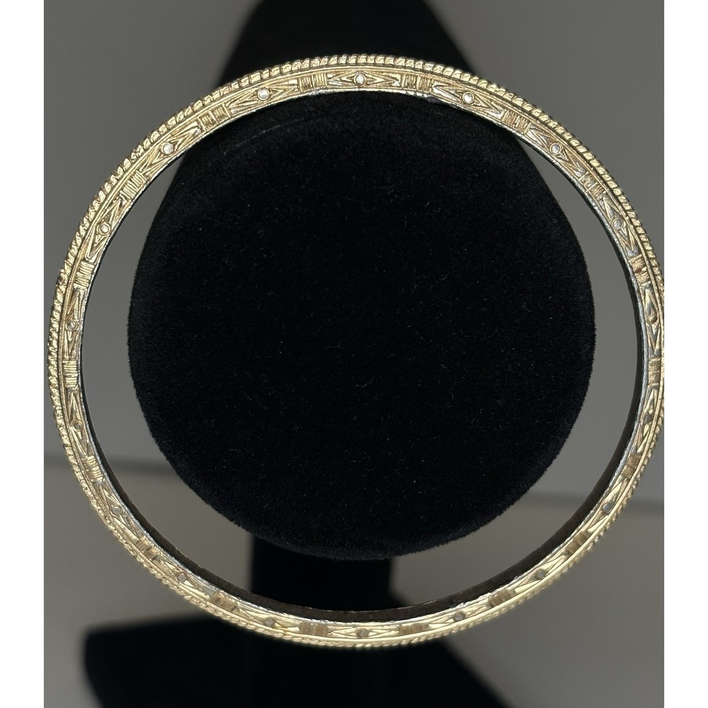 Vintage Trifari Bracelet 1950s 60s Signed Etched Gold Tone Thin Bangle